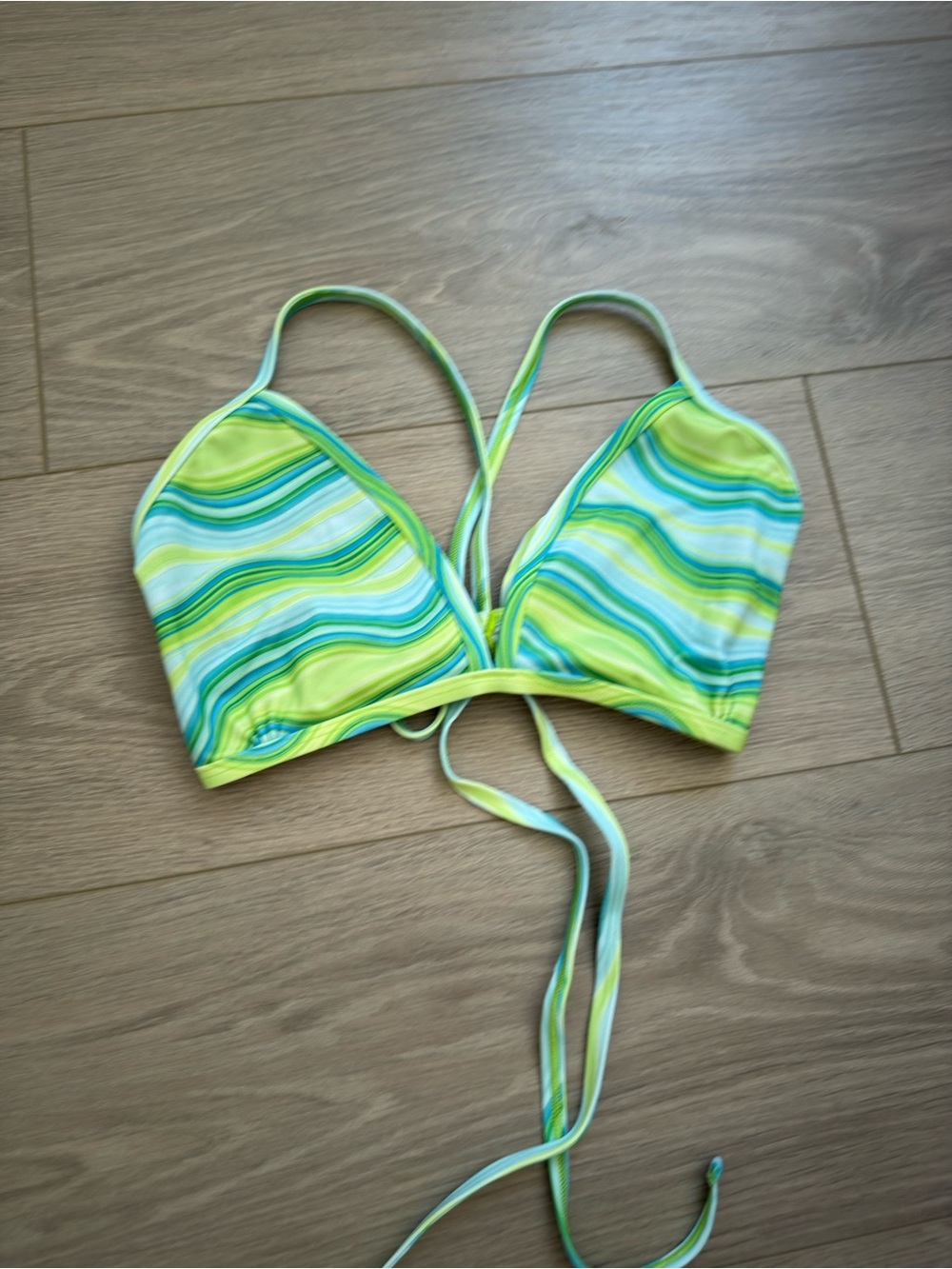 Jolyn Clothing Green Striped Triangle Bikini Top